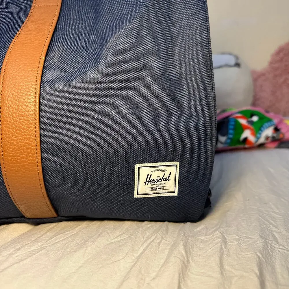 Herschel Supply Company Navy Duffel Bag with Brown Leather Straps